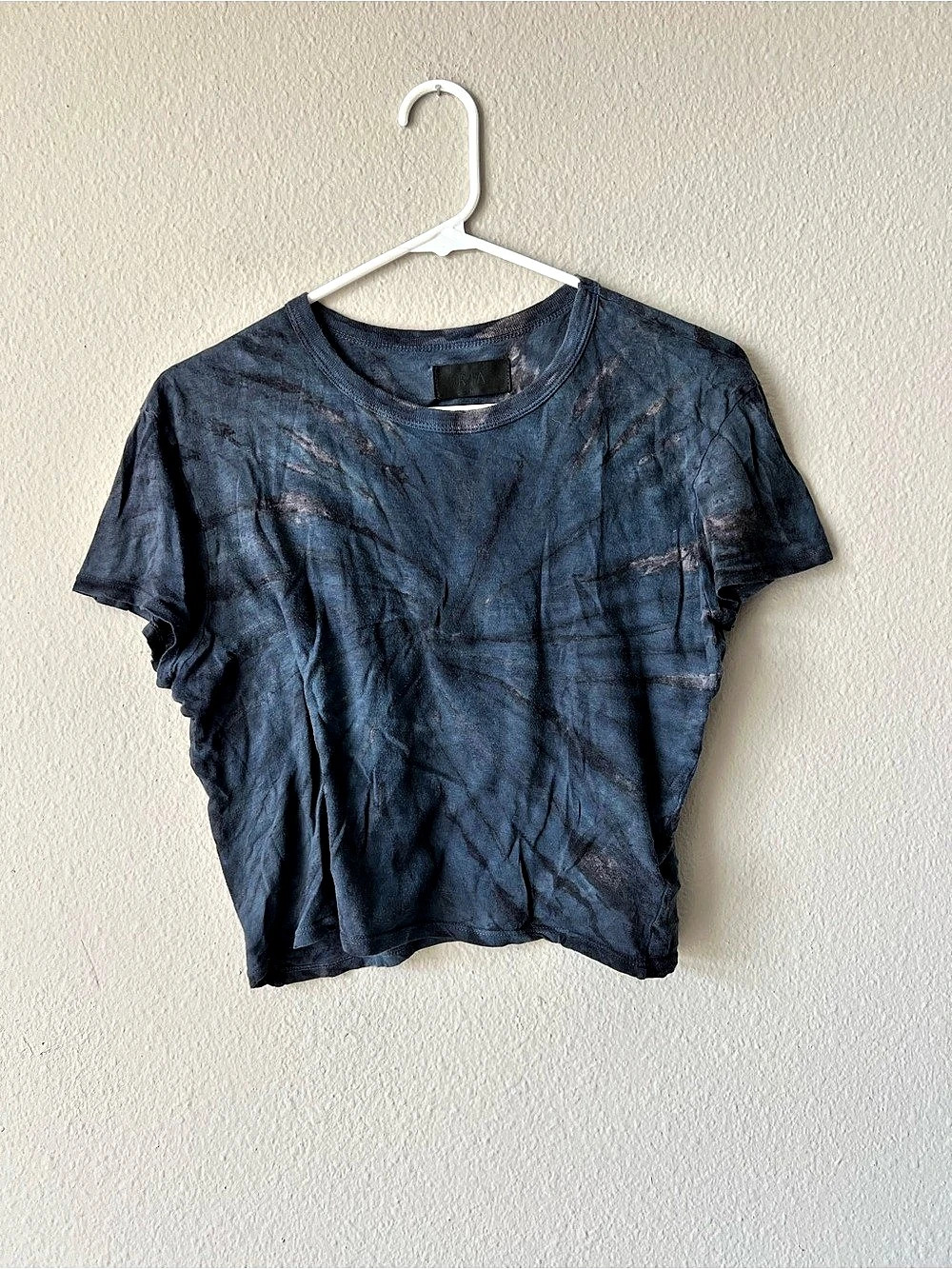 RTA Tie Dye Cotton Cashmere Cropped Tee Blue & Black Medium